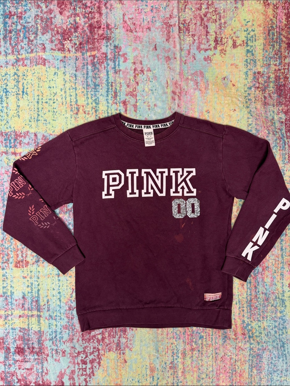 Victoria's Secret PINK Maroon Crewneck Sweatshirt with White Logo